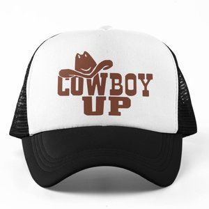 🆕Cowboy Up Foam Trucker Hat Mesh Snapback Cap Black/White